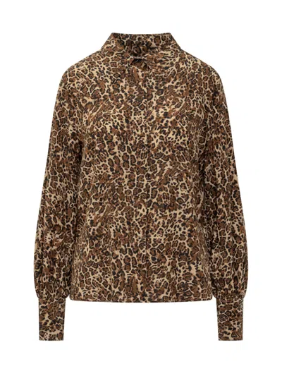 Isabel Marant Animal Patterned Teysa Silk Shirt In Brown
