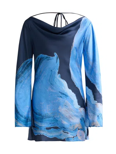 Significant Other Alis Long-sleeve Satin Mini Dress In Blue