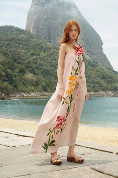 Farm Rio Garden Terrace Pink One Shoulder Maxi Dress Garden Terrace Pink