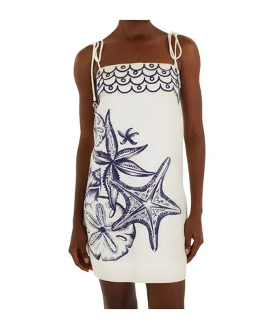 Farm Rio Coast Stars Off-white Mini Dress Coast Stars Off-white In Multi