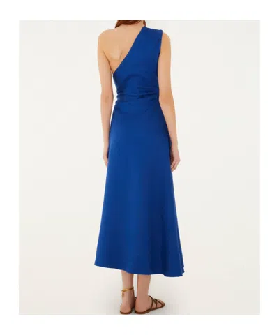 Farm Rio Embroidered Seahorse One-shoulder Linen Dress In Blue