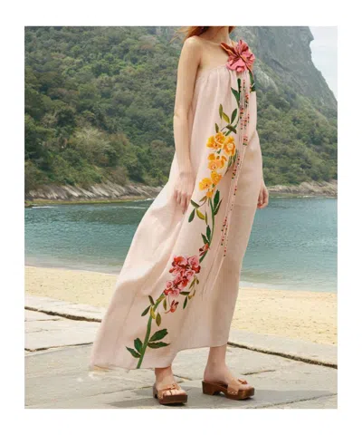 Farm Rio Garden Terrace Pink One Shoulder Maxi Dress Garden Terrace Pink