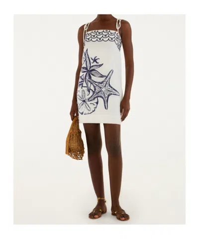 Farm Rio Coast Stars Off-white Mini Dress Coast Stars Off-white In Multi