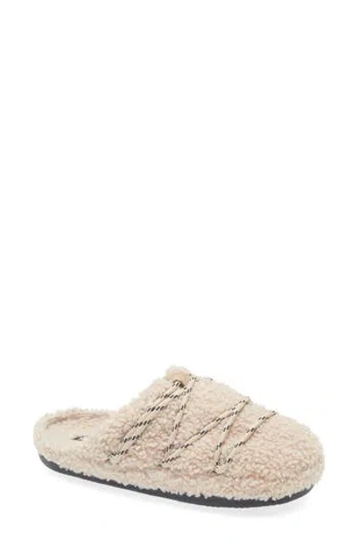 Moon Boot Teddy Texture Slippers Flat Sole Lace In Neutral