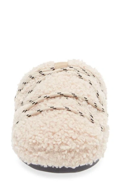 Moon Boot Teddy Texture Slippers Flat Sole Lace In Neutral
