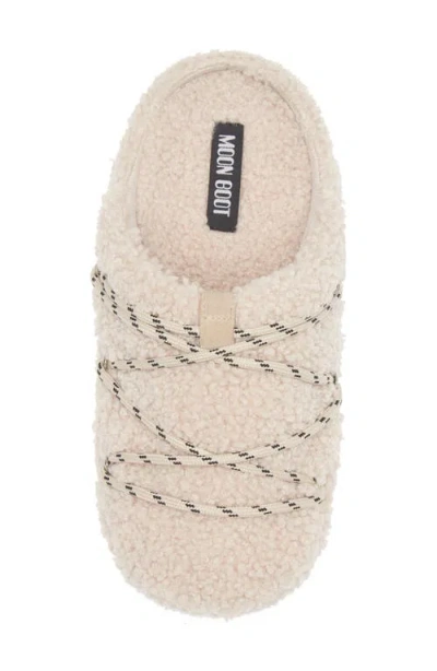 Moon Boot Teddy Texture Slippers Flat Sole Lace In Neutral