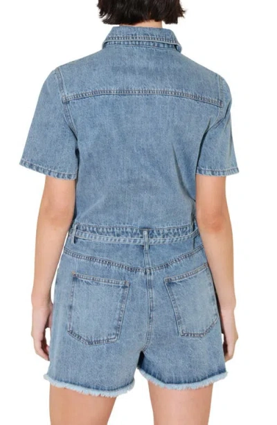 Freemarket Washed Denim Romper In Blue