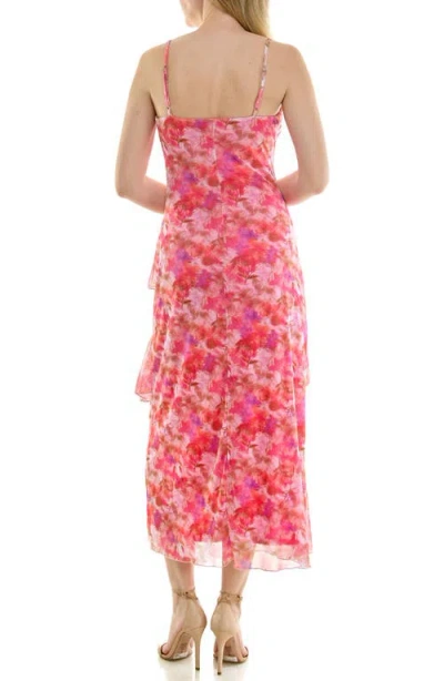 Bebe Print Mesh Ruffle Maxi Dress In Multi