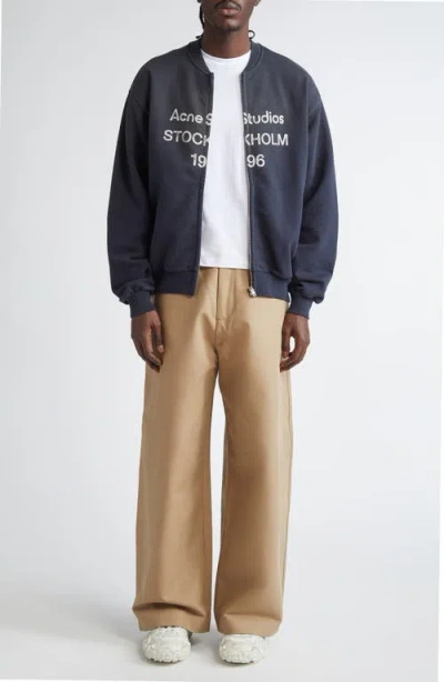 Acne Studios Logo Zip Front Cotton Blend Sweatshirt In Blue