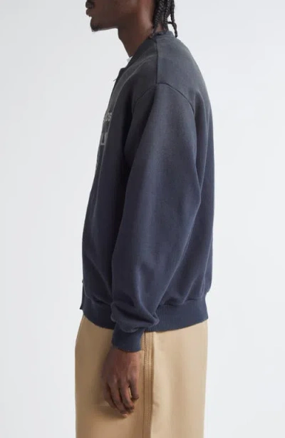 Acne Studios Logo Zip Front Cotton Blend Sweatshirt In Blue