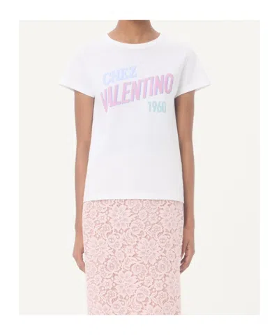 Valentino Womens Bianco Text-print Round-neck Cotton T-shirt In White