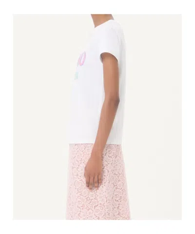Valentino Womens Bianco Text-print Round-neck Cotton T-shirt In White