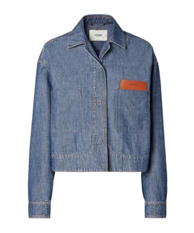 Fendi Logo-patch Patch-pocket Jacket In Blue