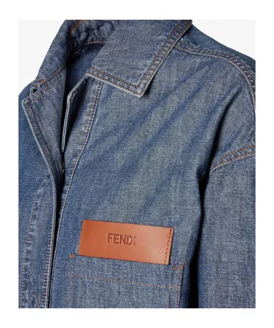 Fendi Logo-patch Patch-pocket Jacket In Blue