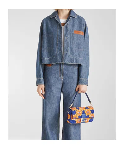 Fendi Logo-patch Patch-pocket Jacket In Blue