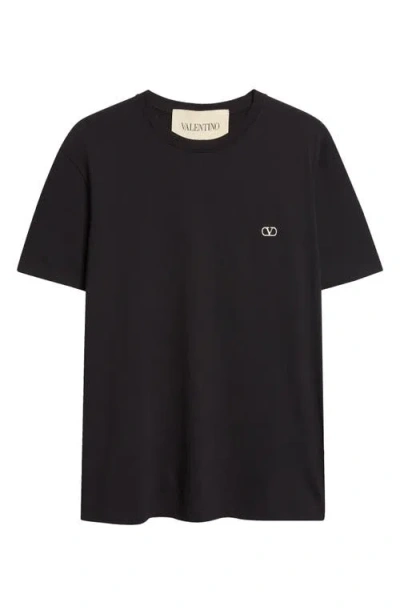 Valentino Logo-embroidered Cotton-jersey T-shirt In Black