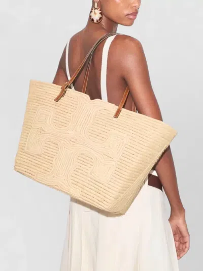 Tory Burch Ella Straw Structured Large Shoulder Tote In Multi