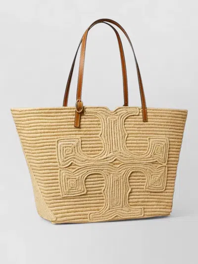 Tory Burch Ella Straw Structured Large Shoulder Tote In Multi