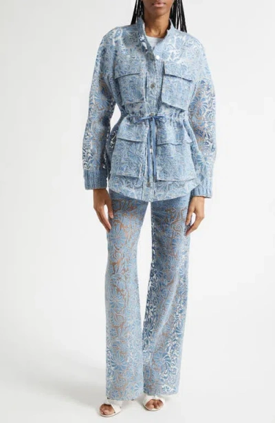 Veronica Beard Lane Sheer Floral Denim Jacket In Blue