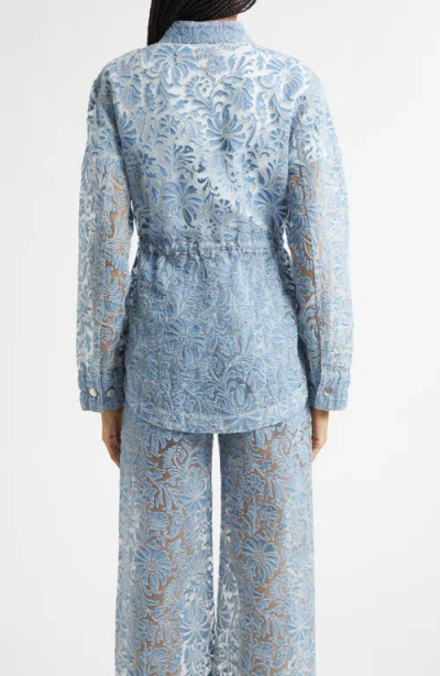 Veronica Beard Lane Sheer Floral Denim Jacket In Blue