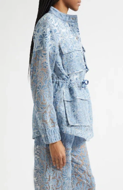 Veronica Beard Lane Sheer Floral Denim Jacket In Blue