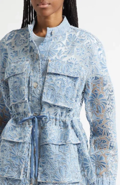 Veronica Beard Lane Sheer Floral Denim Jacket In Blue