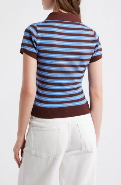 Reformation Womens Mahogany Bentley Striped Cotton-blend Polo-top In Brown
