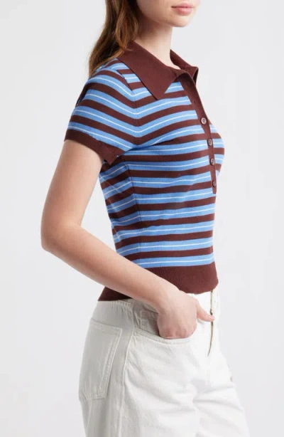 Reformation Womens Mahogany Bentley Striped Cotton-blend Polo-top In Brown