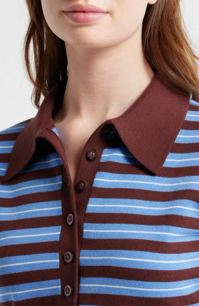 Reformation Womens Mahogany Bentley Striped Cotton-blend Polo-top In Brown