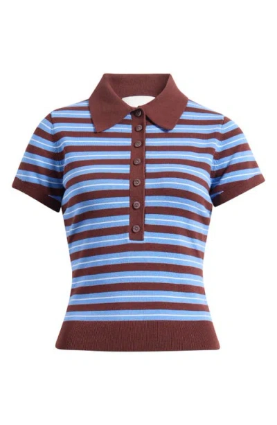 Reformation Womens Mahogany Bentley Striped Cotton-blend Polo-top In Brown