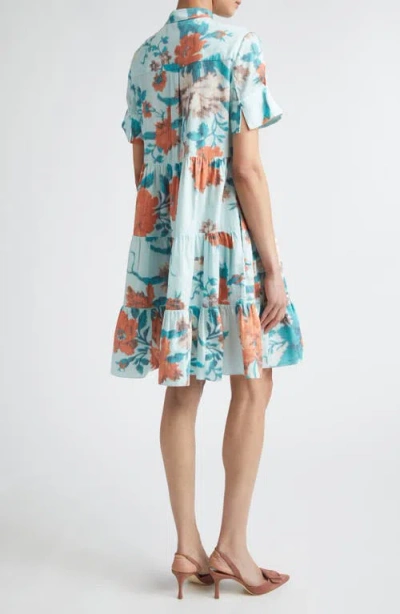 Erdem Floral Print Cotton Tiered Mini Dress In Multi