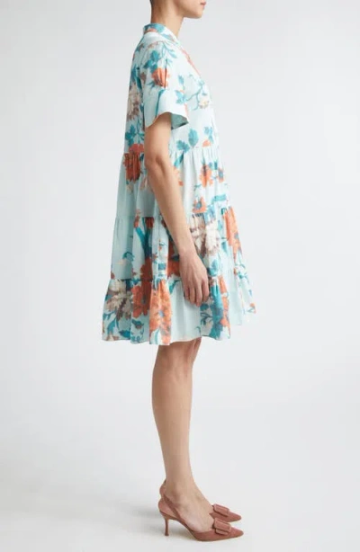 Erdem Floral Print Cotton Tiered Mini Dress In Multi