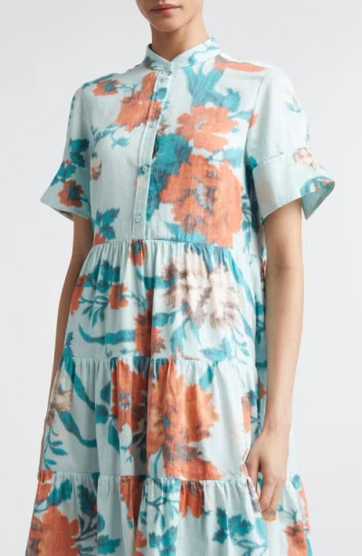 Erdem Floral Print Cotton Tiered Mini Dress In Multi