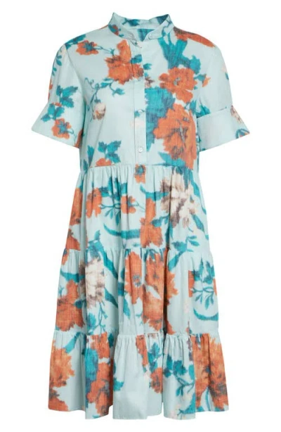 Erdem Floral Print Cotton Tiered Mini Dress In Multi