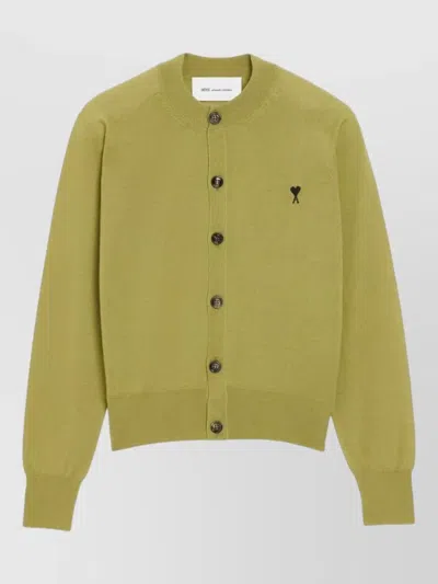 Ami Alexandre Mattiussi Green Wool Crewneck Ami De Coeur Cardigan Green In Gold