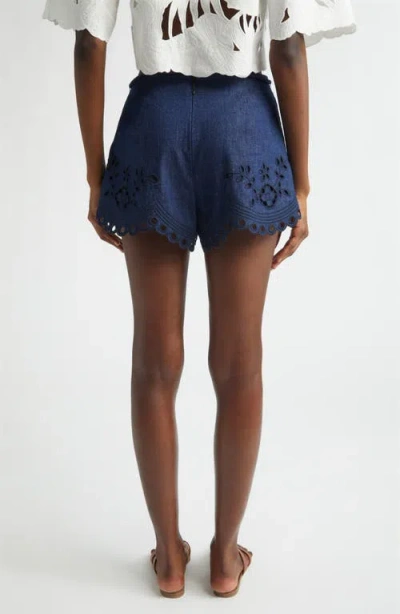 Zimmermann Mahon Broderie Anglaise Denim Shorts In Blue