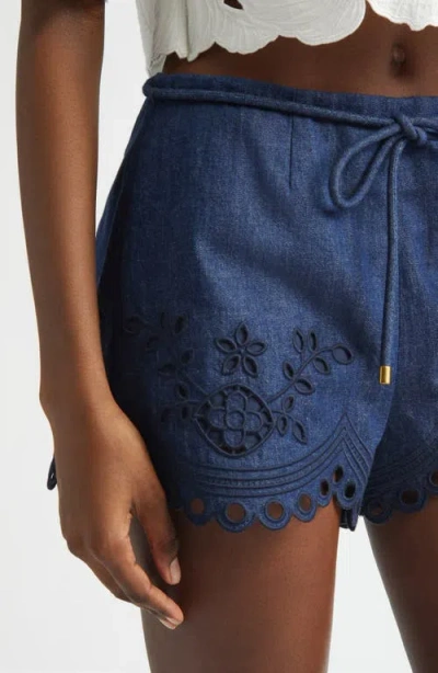 Zimmermann Mahon Broderie Anglaise Denim Shorts In Blue