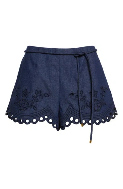 Zimmermann Mahon Broderie Anglaise Denim Shorts In Blue