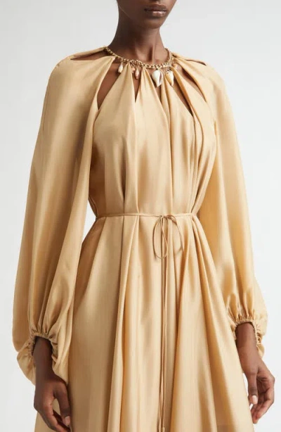 Zimmermann Silk Mini Dress With Billow Sleeves And Adjustable Chain In Gold
