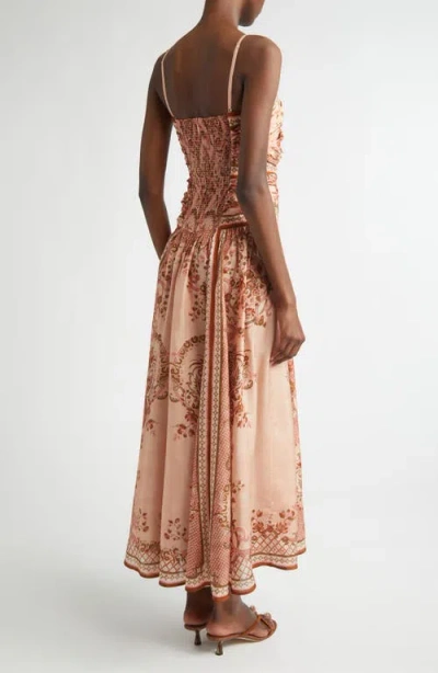 Zimmermann Womens Pink Paisley Floral Aster Scar Silk Midi Dress Xl In Brown