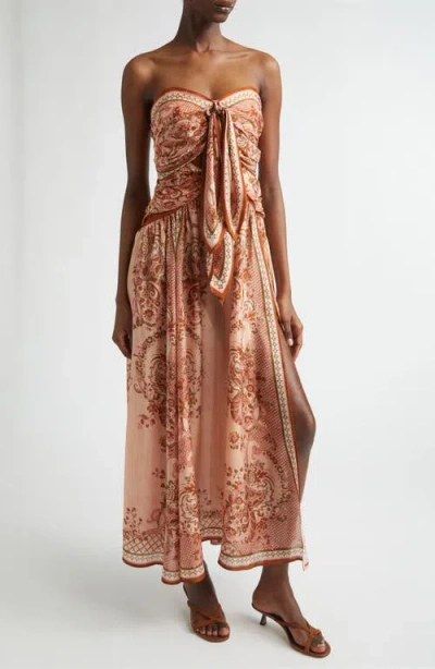 Zimmermann Womens Pink Paisley Floral Aster Scar Silk Midi Dress Xl In Brown