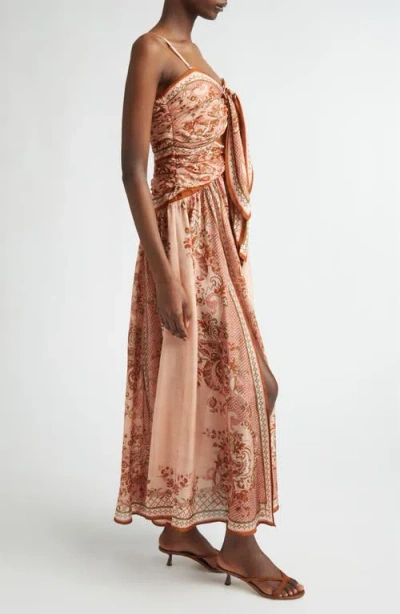 Zimmermann Womens Pink Paisley Floral Aster Scar Silk Midi Dress Xl In Brown