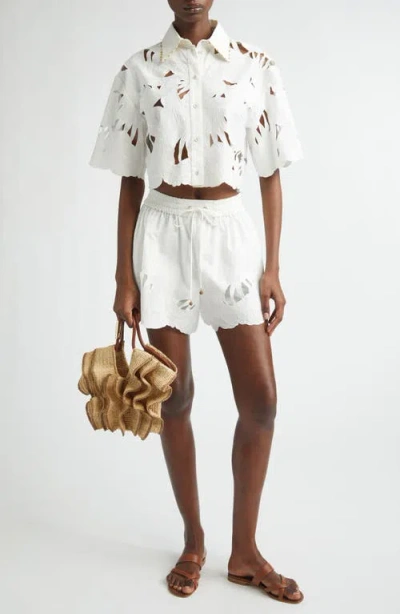 Zimmermann Womens Ivory Mahon Embroidered Cropped Cotton Shirt Xl In White