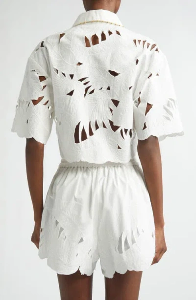 Zimmermann Womens Ivory Mahon Embroidered Cropped Cotton Shirt Xl In White