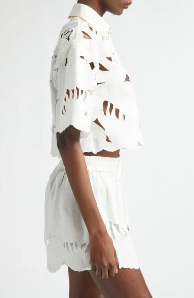 Zimmermann Womens Ivory Mahon Embroidered Cropped Cotton Shirt Xl In White