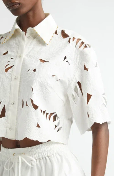 Zimmermann Womens Ivory Mahon Embroidered Cropped Cotton Shirt Xl In White
