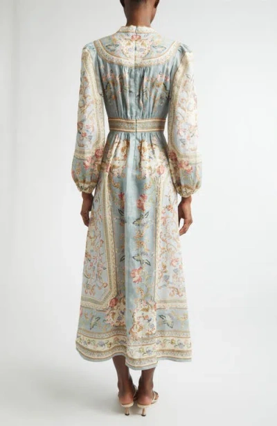 Zimmermann Womens Blue Tapestry Floral Roselight Plunge Linen Midi Dress Xs In Multi
