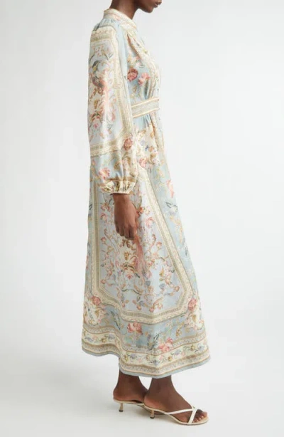 Zimmermann Womens Blue Tapestry Floral Roselight Plunge Linen Midi Dress Xs In Multi
