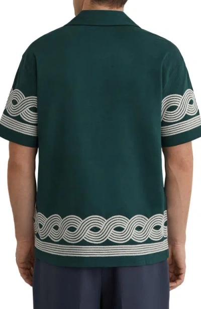 Reiss Mens Soft Sage Green Arden Embroidered-trim Cotton-blend Shirt