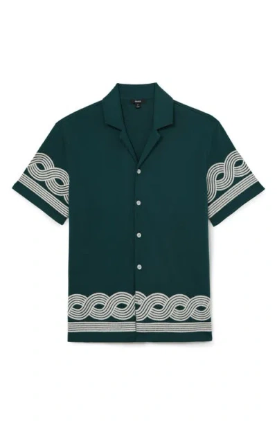 Reiss Mens Soft Sage Green Arden Embroidered-trim Cotton-blend Shirt